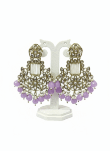 Indian Ethnic Lavender Beaded Jhumka Earrings