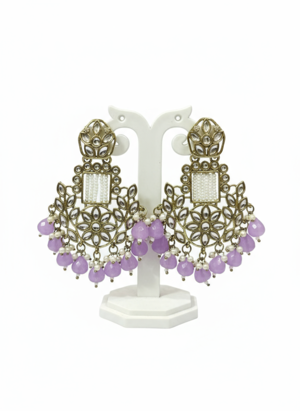 Indian Ethnic Lavender Beaded Jhumka Earrings