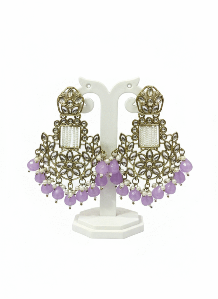 Indian Ethnic Lavender Beaded Jhumka Earrings
