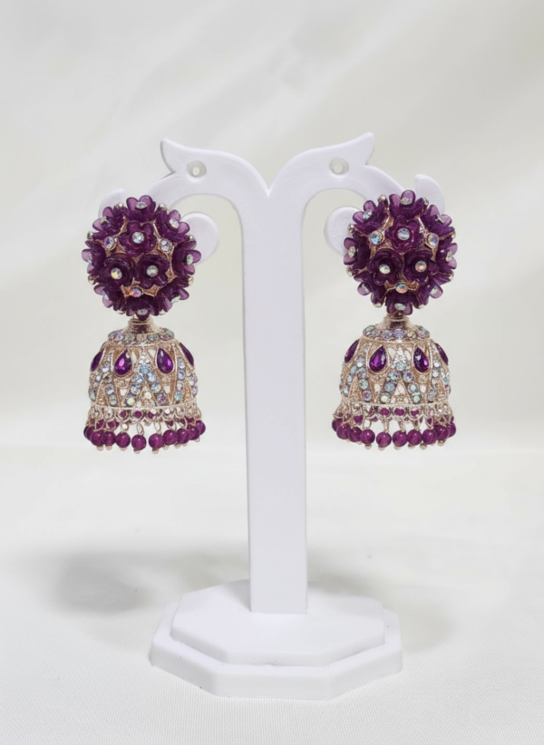 Regal Purple Stone Jhumka Earrings with Crystal Embellishments