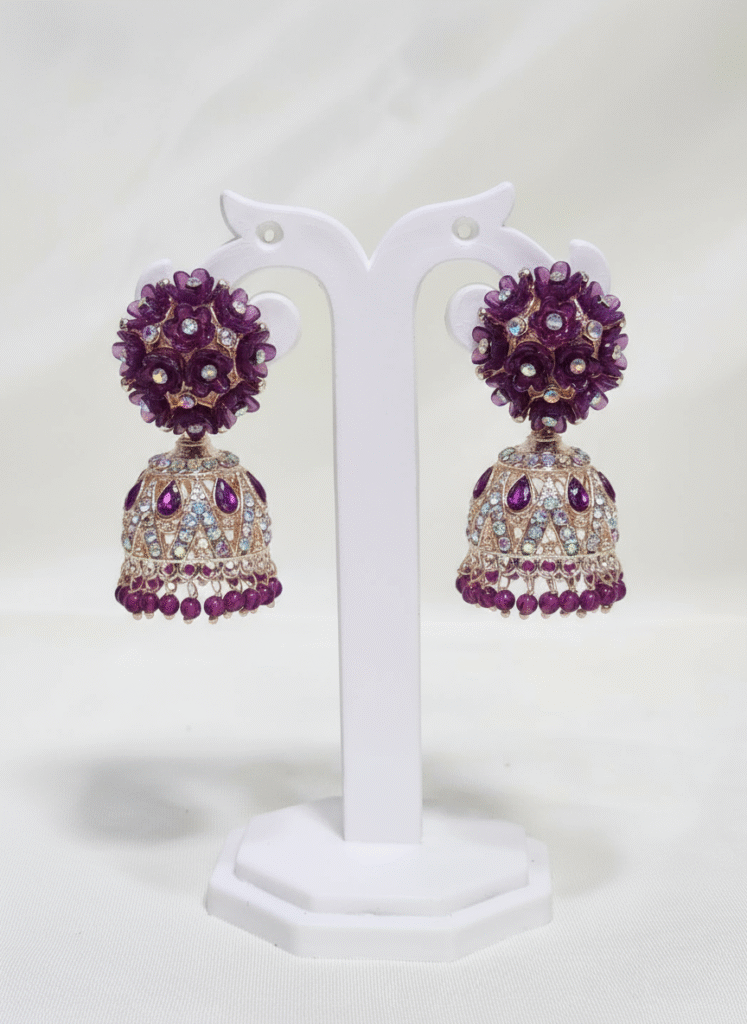 Regal Purple Stone Jhumka Earrings with Crystal Embellishments