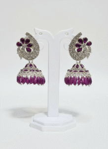 Purple Kundan Jhumka Earrings