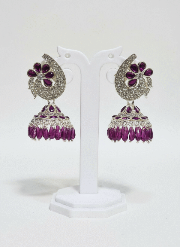 Purple Kundan Jhumka Earrings