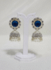 Royal Blue Crystal Studded Jhumka Earrings with Pearl Drops